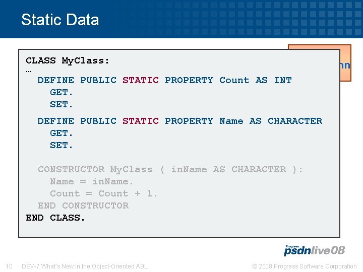 Static Data Count = 2 3 1 CLASS My. Class: = My. Class: Count