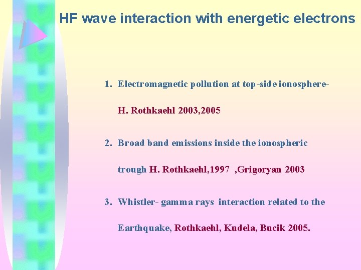 HF wave interaction with energetic electrons 1. Electromagnetic pollution at top-side ionosphere. H. Rothkaehl