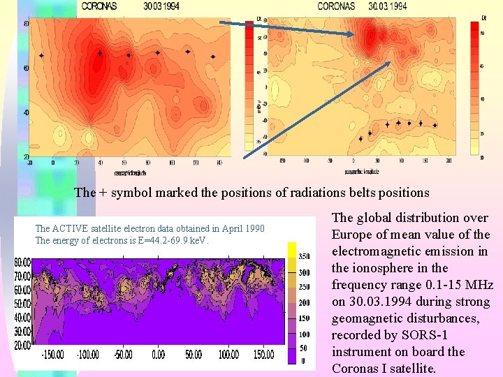 The + symbol marked the positions of radiations belts positions The ACTIVE satellite electron