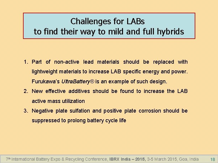 Challenges for LABs to find their way to mild and full hybrids 1. Part