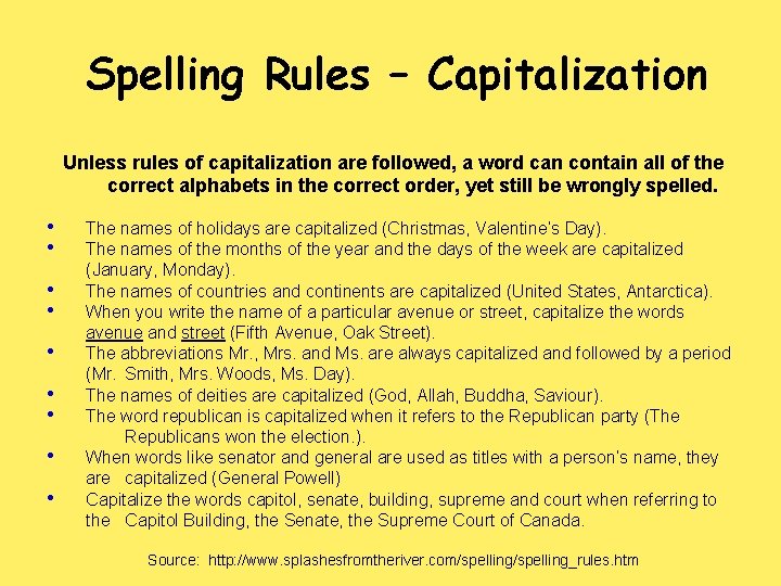 Spelling Rules – Capitalization Unless rules of capitalization are followed, a word can contain