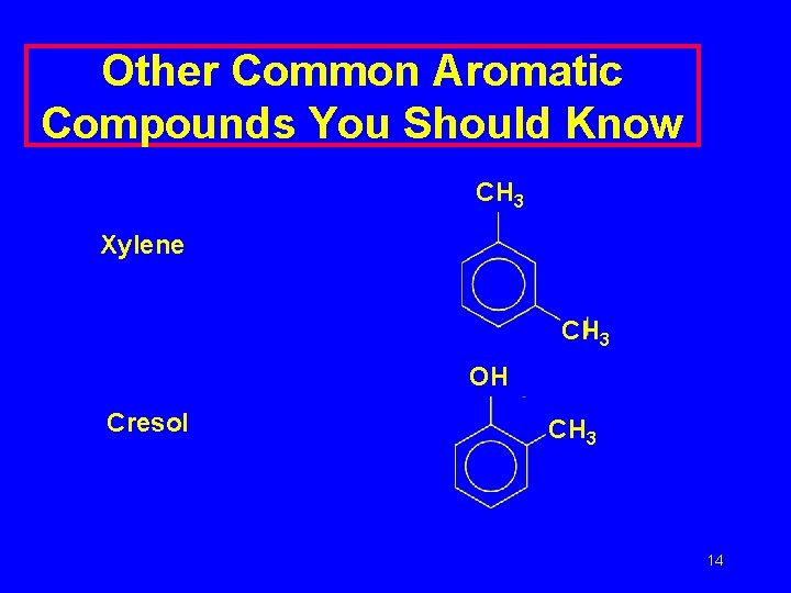 Other Common Aromatic Compounds You Should Know CH 3 Xylene CH 3 OH Cresol