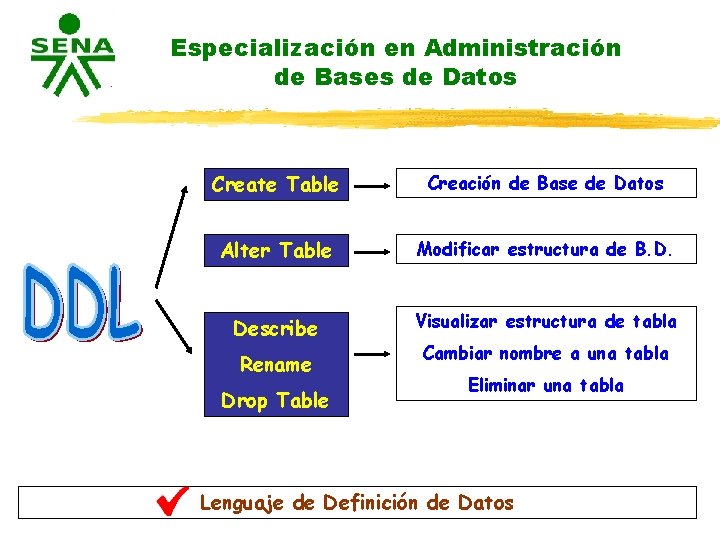 Especialización en Administración de Bases de Datos Create Table Creación de Base de Datos