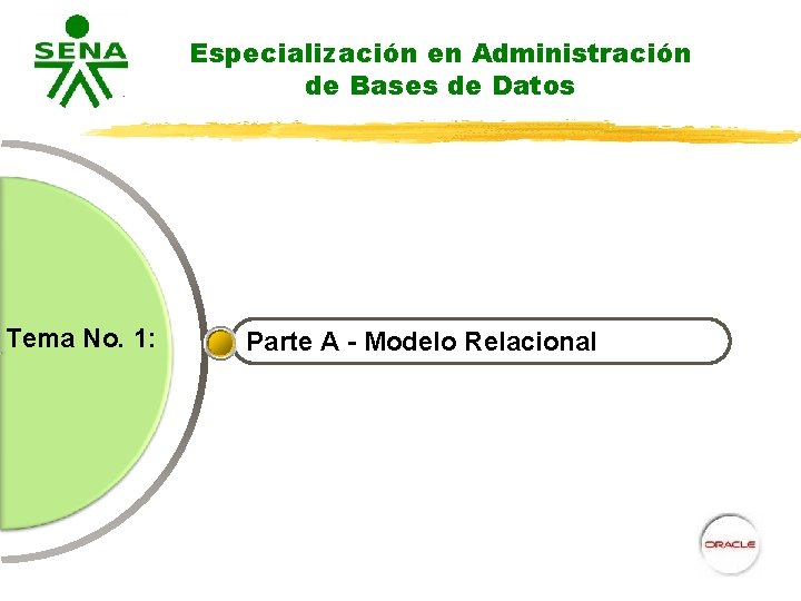 Especialización en Administración de Bases de Datos Tema No. 1: Parte A - Modelo