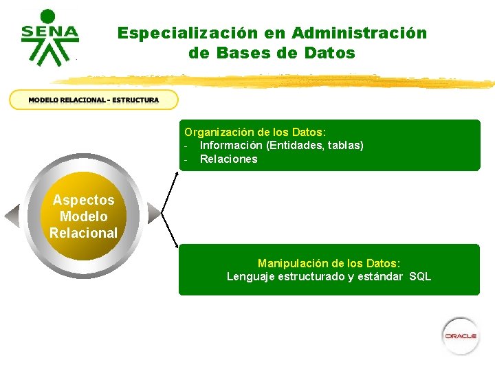 Especialización en Administración de Bases de Datos Organización de los Datos: - Información (Entidades,