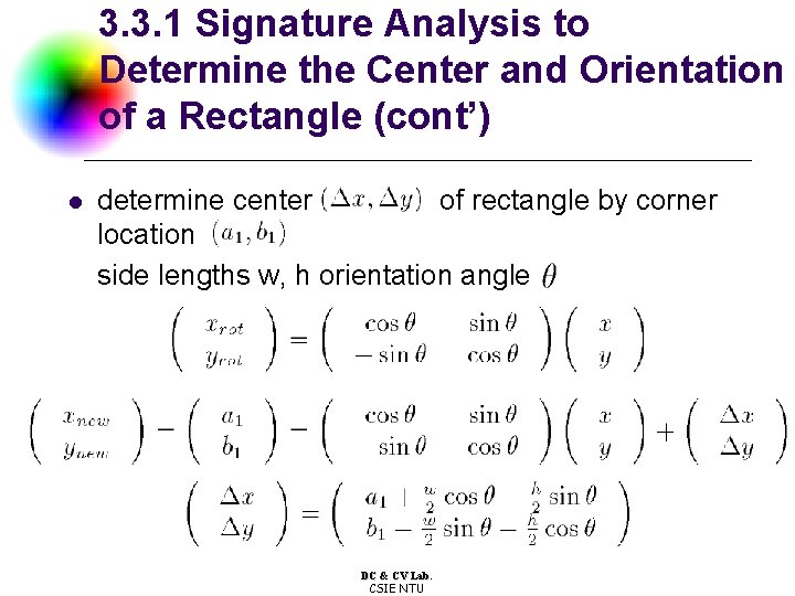 3. 3. 1 Signature Analysis to Determine the Center and Orientation of a Rectangle