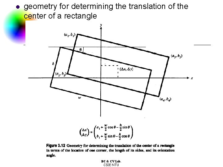 l geometry for determining the translation of the center of a rectangle DC &
