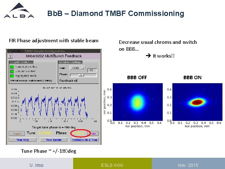 Bb. B – Diamond TMBF Commissioning FIR Phase adjustment with stable beam Decrease usual