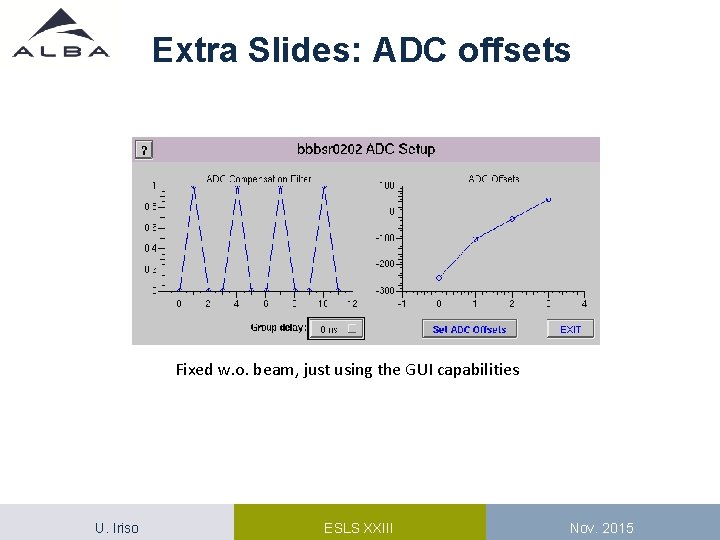 Extra Slides: ADC offsets Fixed w. o. beam, just using the GUI capabilities U.