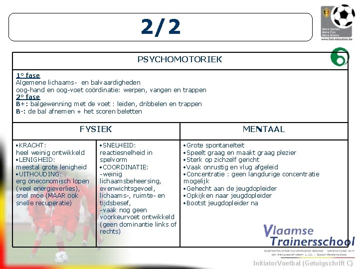 2/2 PSYCHOMOTORIEK 1° fase Algemene lichaams- en balvaardigheden oog-hand en oog-voet coördinatie: werpen, vangen