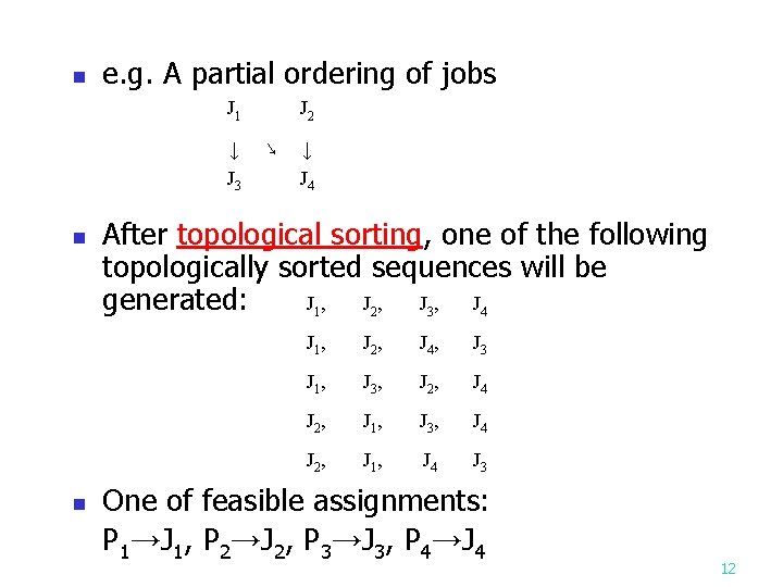 n e. g. A partial ordering of jobs J 1 ↓ J 3 n
