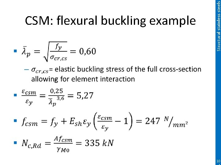 Structural stainless steels CSM: flexural buckling example 10 