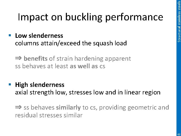 § Low slenderness columns attain/exceed the squash load Structural stainless steels Impact on buckling