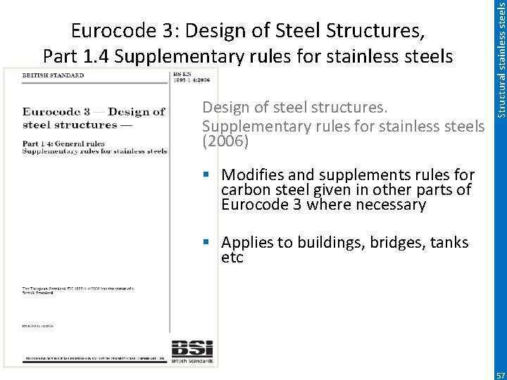 Part 1. 4 Supplementary rules for stainless steels Design of steel structures. Supplementary rules