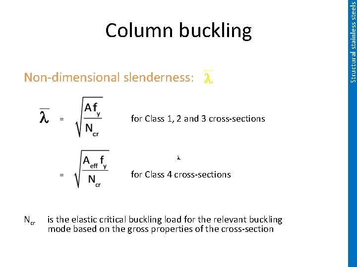 Non-dimensional slenderness: Ncr = for Class 1, 2 and 3 cross-sections = for Class