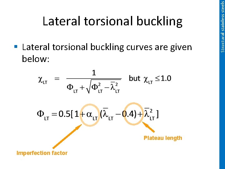 § Lateral torsional buckling curves are given below: Plateau length Imperfection factor Structural stainless