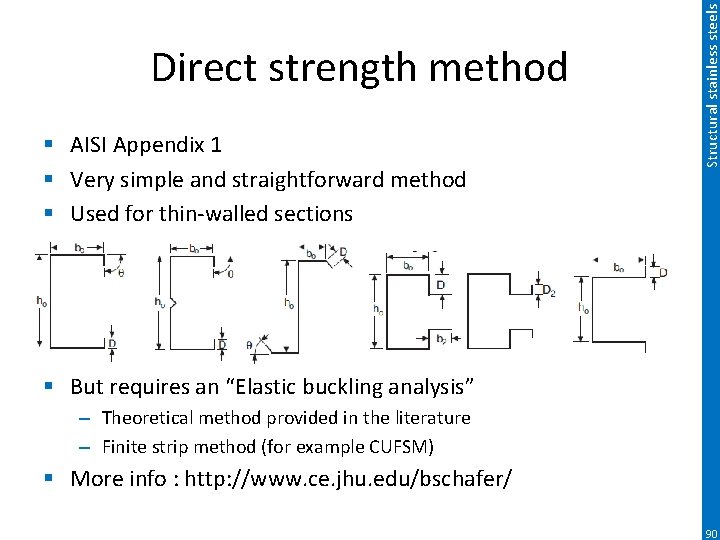 § AISI Appendix 1 § Very simple and straightforward method § Used for thin-walled