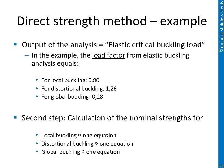 § Output of the analysis = “Elastic critical buckling load” – In the example,