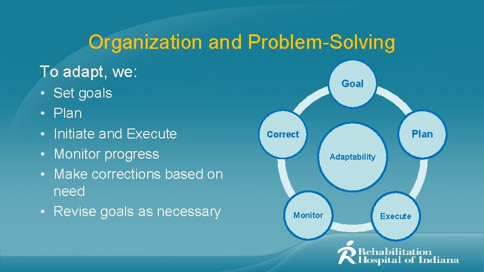 Organization and Problem-Solving To adapt, we: • • • Set goals Plan Initiate and