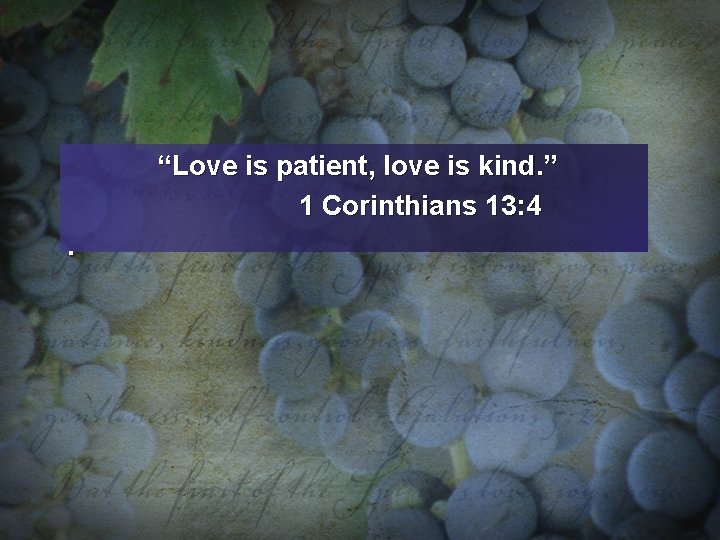 “Love is patient, love is kind. ” 1 Corinthians 13: 4. 