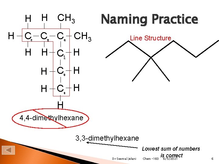 Naming Practice H H CH 3 H C C C 6 1 52 43