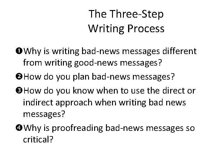 The Three-Step Writing Process Why is writing bad-news messages different from writing good-news messages?