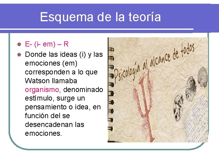 Esquema de la teoría E- (i- em) – R l Donde las ideas (i)