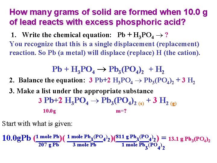 How many grams of solid are formed when 10. 0 g of lead reacts