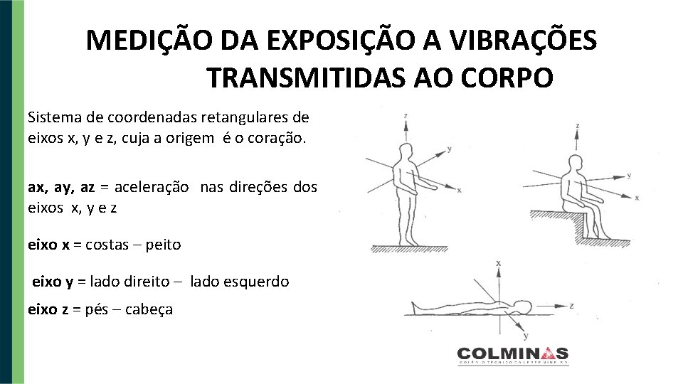 MEDIÇÃO DA EXPOSIÇÃO A VIBRAÇÕES TRANSMITIDAS AO CORPO Sistema de coordenadas retangulares de eixos