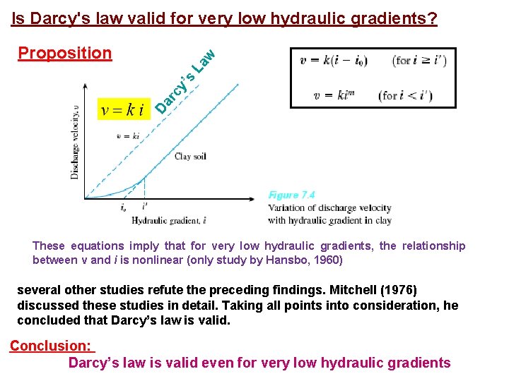 Is Darcy's law valid for very low hydraulic gradients? Da rc y ’s La