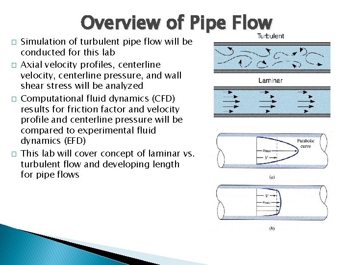 Overview of Pipe Flow � � Simulation of turbulent pipe flow will be conducted