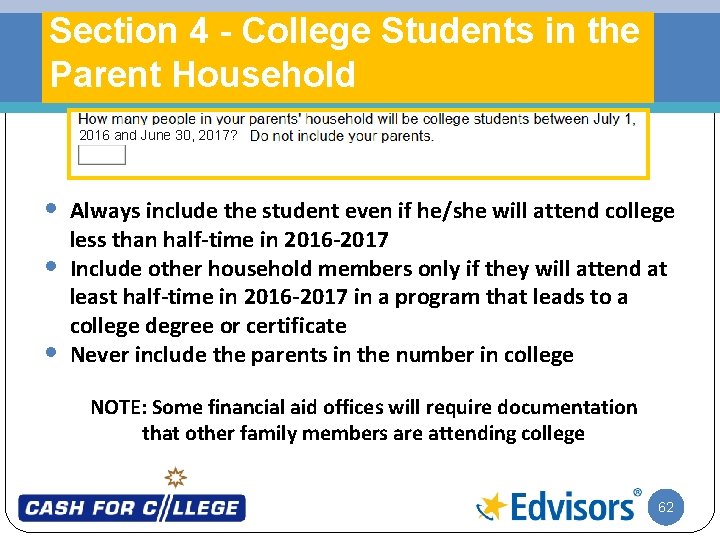 Section 4 - College Students in the Parent Household 2016 and June 30, 2017?