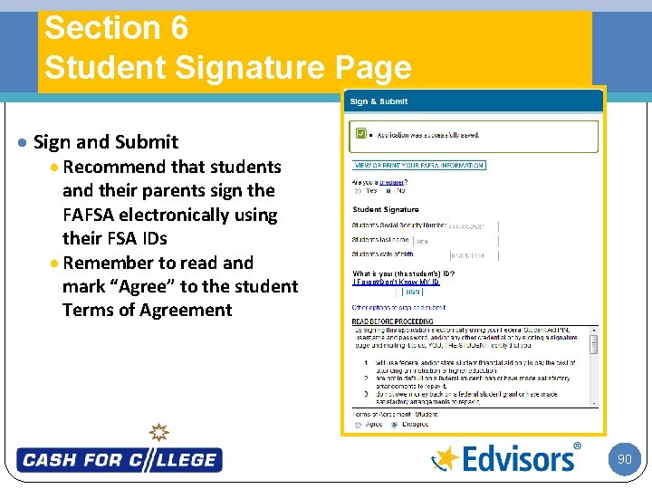 Section 6 Student Signature Page · Sign and Submit · Recommend that students and