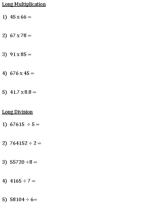 Long Multiplication 1) 45 x 66 = 2) 67 x 78 = 3) 91