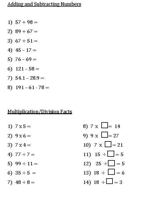 Adding and Subtracting Numbers 1) 57 + 98 = 2) 89 + 67 =