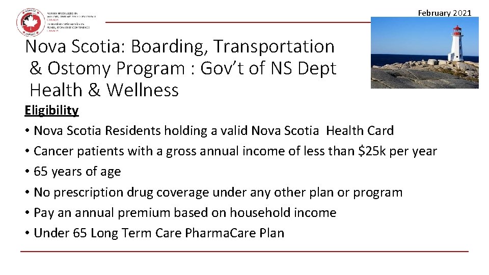 February 2021 Nova Scotia: Boarding, Transportation & Ostomy Program : Gov’t of NS Dept