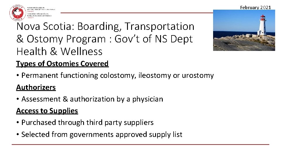 February 2021 Nova Scotia: Boarding, Transportation & Ostomy Program : Gov’t of NS Dept