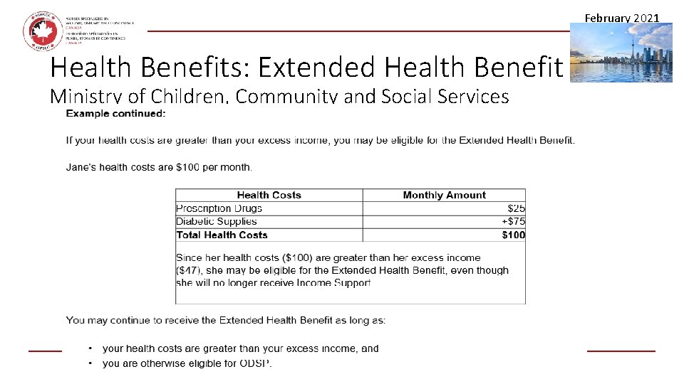 February 2021 Health Benefits: Extended Health Benefit Ministry of Children, Community and Social Services