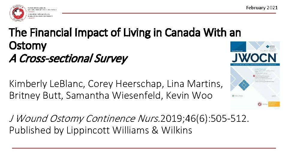 February 2021 The Financial Impact of Living in Canada With an Ostomy A Cross-sectional