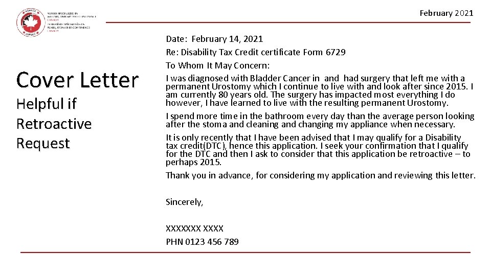 February 2021 Cover Letter Helpful if Retroactive Request Date: February 14, 2021 Re: Disability