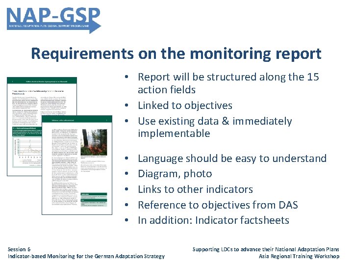 Requirements on the monitoring report • Report will be structured along the 15 action