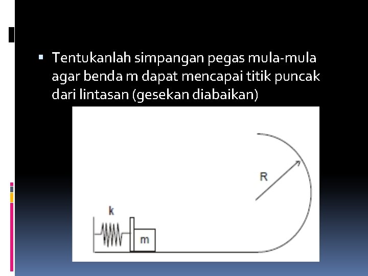  Tentukanlah simpangan pegas mula-mula agar benda m dapat mencapai titik puncak dari lintasan