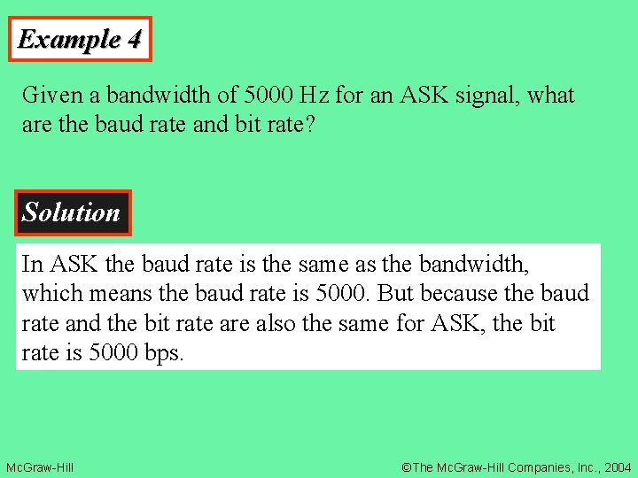 Example 4 Given a bandwidth of 5000 Hz for an ASK signal, what are