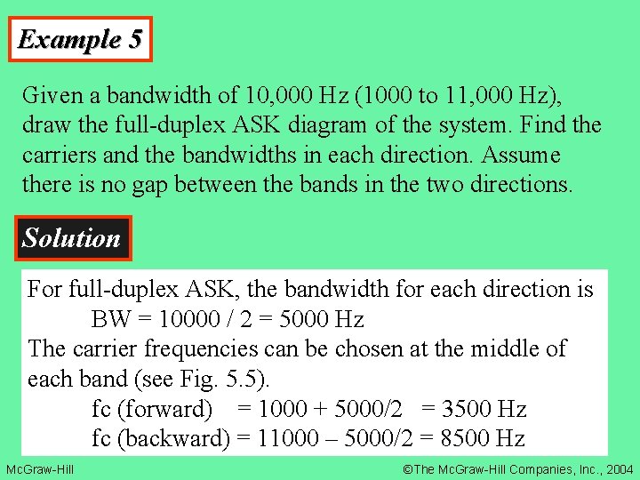Example 5 Given a bandwidth of 10, 000 Hz (1000 to 11, 000 Hz),