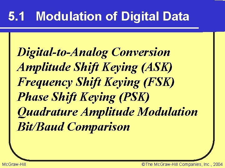 5. 1 Modulation of Digital Data Digital-to-Analog Conversion Amplitude Shift Keying (ASK) Frequency Shift
