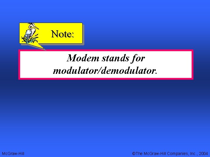 Note: Modem stands for modulator/demodulator. Mc. Graw-Hill ©The Mc. Graw-Hill Companies, Inc. , 2004