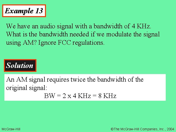Example 13 We have an audio signal with a bandwidth of 4 KHz. What
