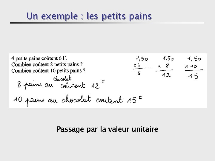 Un exemple : les petits pains Passage par la valeur unitaire 