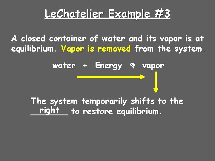 Le. Chatelier Example #3 A closed container of water and its vapor is at