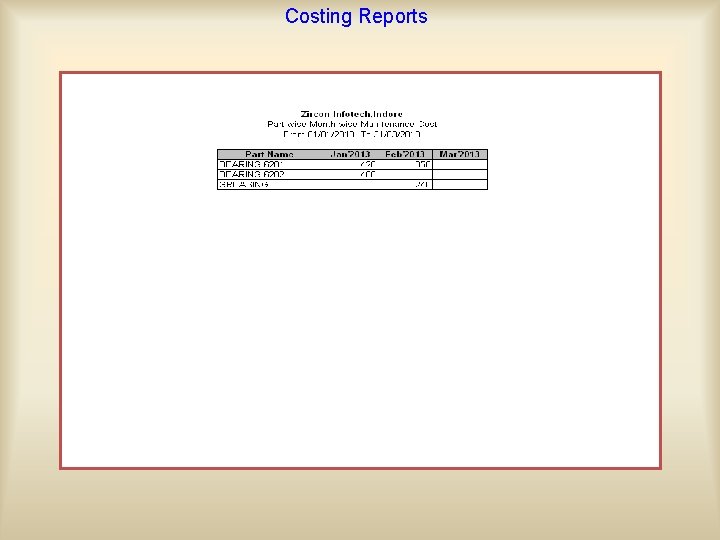 Costing Reports 